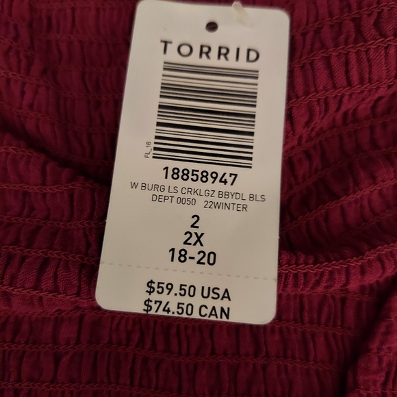 Torrid Burgundy Purple Babydoll Top- New with Tags - Picture 8 of 10
